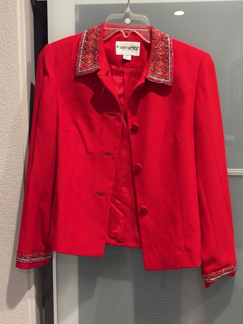 John Meyer of Norwich Women's Red Velvet Beaded Embroidered Button Jacket 4P